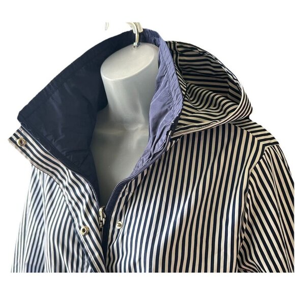 'S MaxMara Trench Rain Coat Reversible Women's Size 6 Nautical Navy Chic Striped - Picture 10 of 16